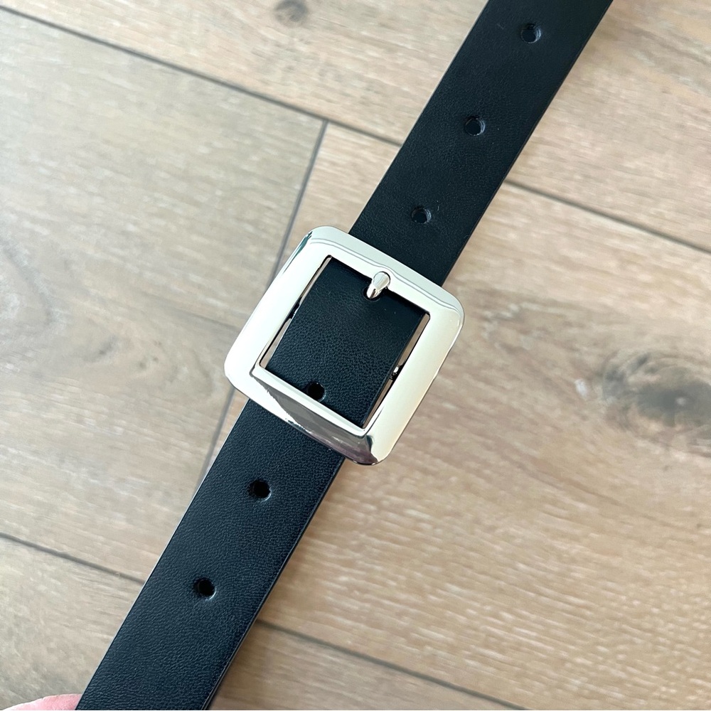 Black Leather Belt with Silver Buckle